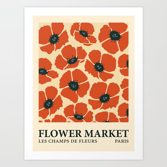 Flower market Paris, Poppy print, Museum poster, Posters aesthetic ...