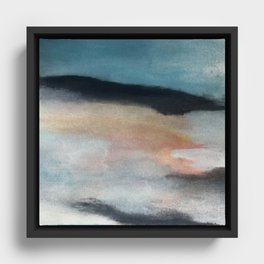 Dawn: a minimal abstract acrylic piece in pink, blues, yellow, and white Framed Canvas