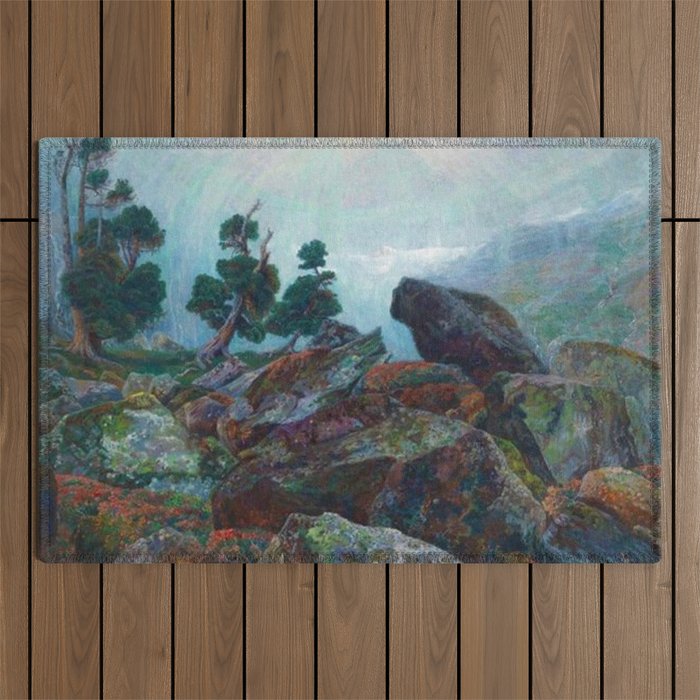 Weather chirping on cyclone rock landscape painting by Emilie Mediz-Pelikan Outdoor Rug