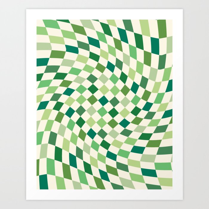 Green Checkered Swirl Art Print