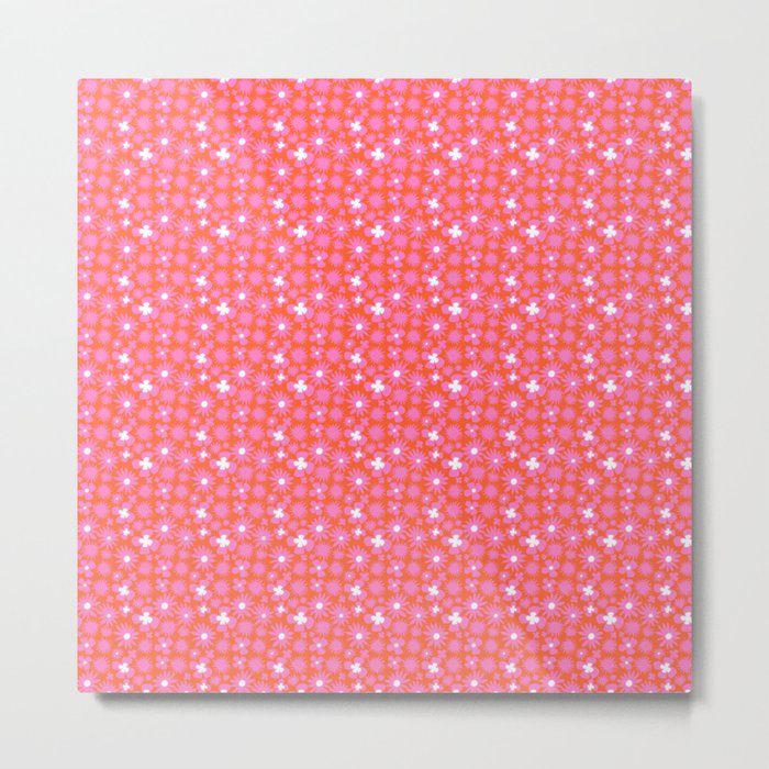 70’s Wildflowers Hot Pink On Red Pop Art Metal Print