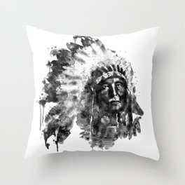 Native American Chief Black and White Throw Pillow