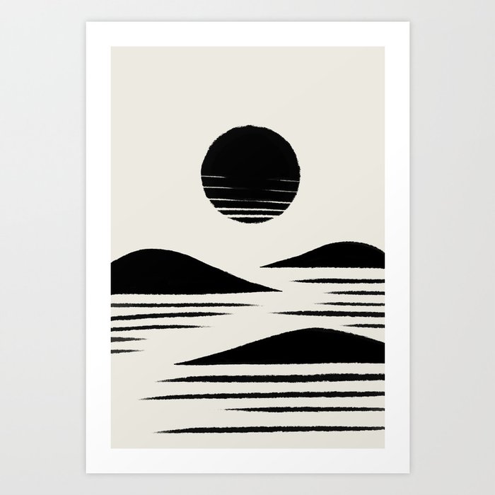 Abstraction pattern 24 black and white landscape ocean  Art Print