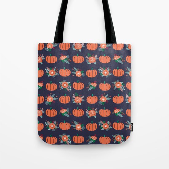 Pumpkin florals cute pattern pillow home decor dorm college seasonal fall autumn Tote Bag
