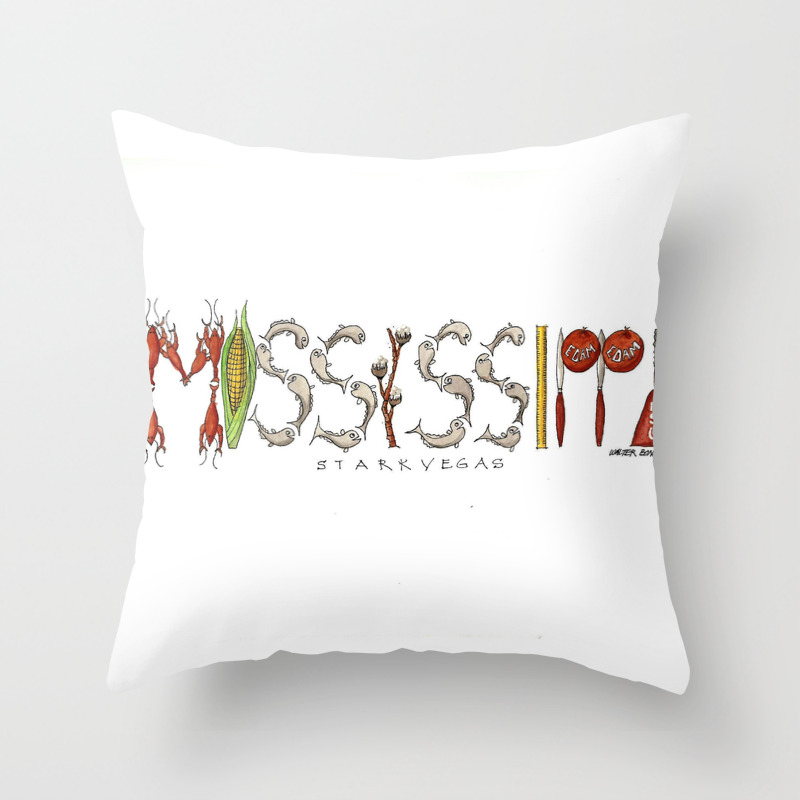 Mississippi State Pillow Watercolor Starkvegas Art Starkvegas Pillow
