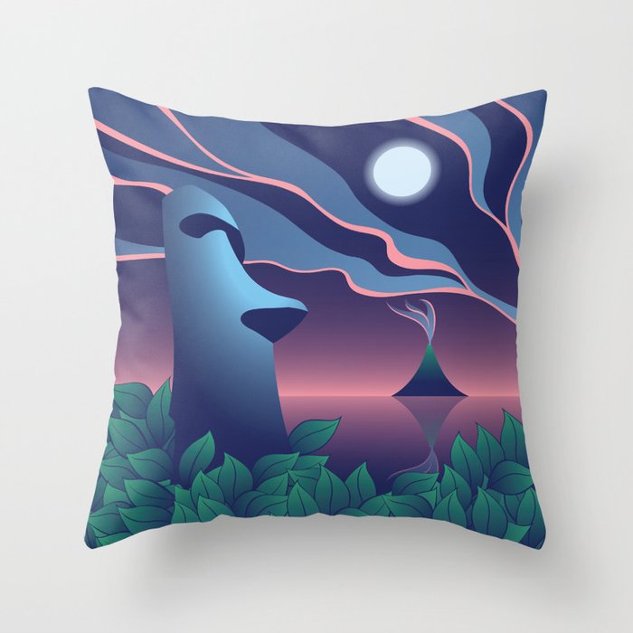 Moai Moon, Tiki Throw Pillow