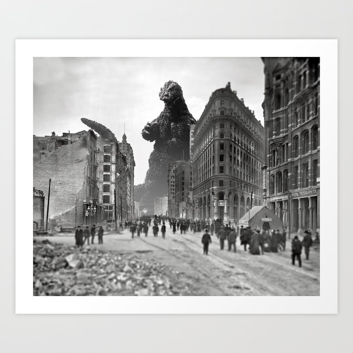 Old Time Godzilla in San Francisco Art Print