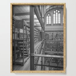 Black and white art library art print,  Rijksmuseum in Amsterdam - history architecture photography Serving Tray