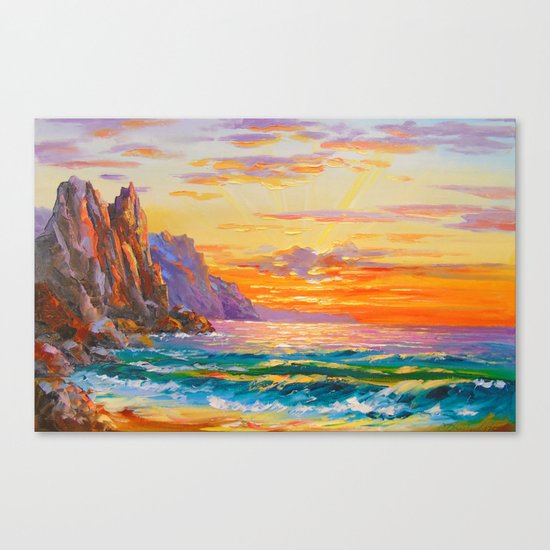 Sunset on the rocky shore Canvas Print