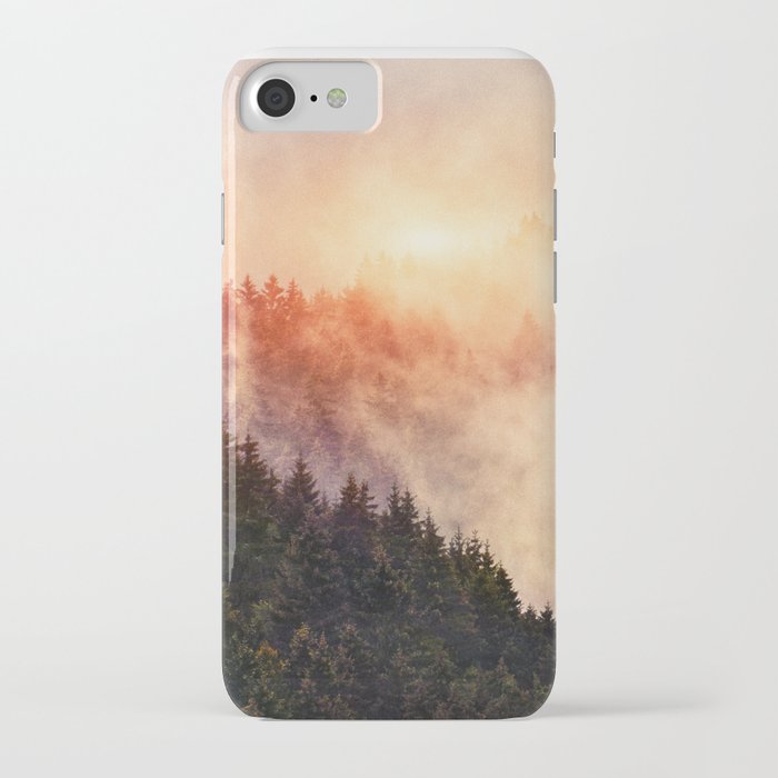 In My Other World //  Sunrise In A Romantic Misty Foggy Fairytale Forest With Trees Covered In Fog iPhone Case