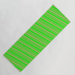 [ Thumbnail: Dark Khaki & Lime Colored Striped Pattern Yoga Mat ]
