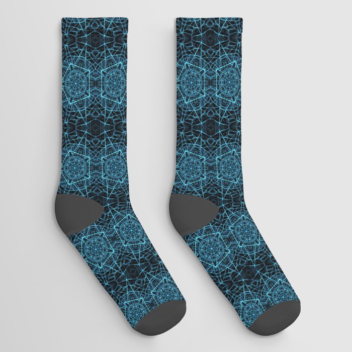 Liquid Light Series 17 ~ Blue Abstract Fractal Pattern Socks