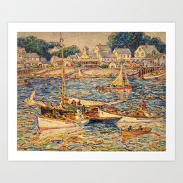 Colorful Provincetown, Cape Cod, Massachusetts seaside nautical sailing landscape by Reynolds Beal Art Print