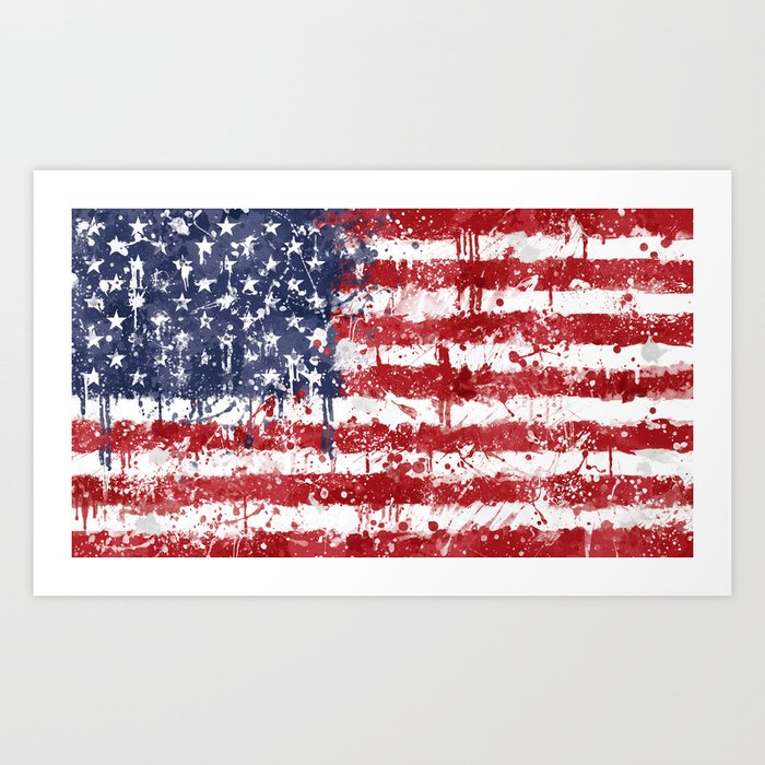 Usa Flag Messy Action Painting Art Print By Snazzygaz Society6