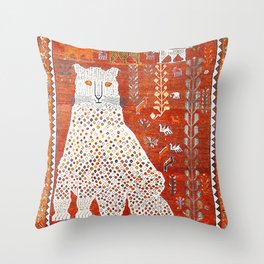 Q'ashqai Snow Leopard Persian Animal Rug Print Throw Pillow
