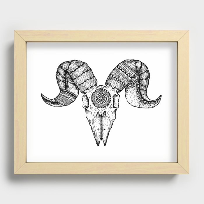 Ram Skull Mandala Print Recessed Framed Print