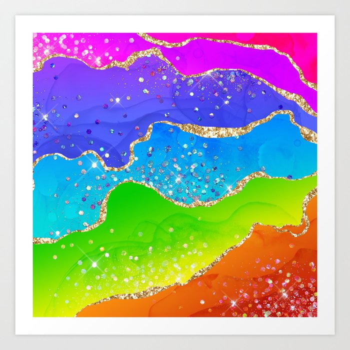 Vibrant Rainbow Glitter Agate Texture 07 Art Print