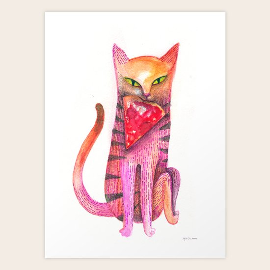 pet cat with precious prey Art Print