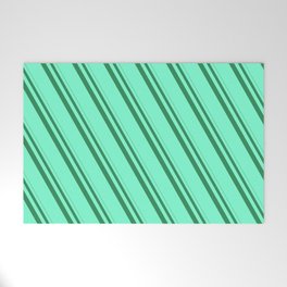 [ Thumbnail: Sea Green and Aquamarine Colored Stripes Pattern Welcome Mat ]