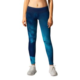 Colorful Blue Night Moon with Clouds Leggings
