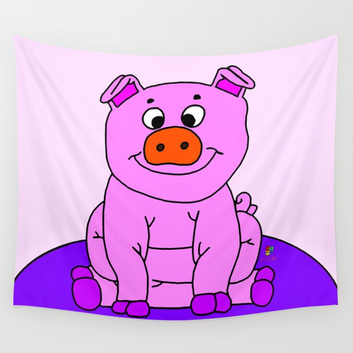 Wide-eyed Piggy Wall Tapestry
