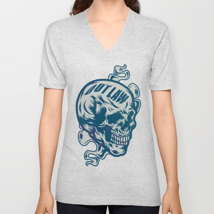 Outlaw Skull Art V Neck T Shirt