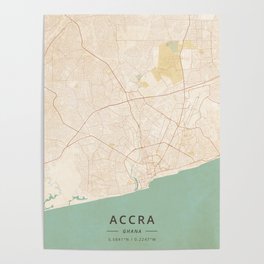 Accra, Ghana - Vintage Map Poster