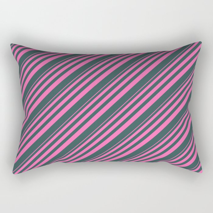 Hot Pink and Dark Slate Gray Colored Stripes Pattern Rectangular Pillow