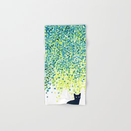 Cat in the garden under willow tree Hand & Bath Towel