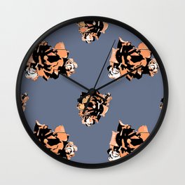 Peach Pink Black White and Denim Abstract Roses Wall Clock