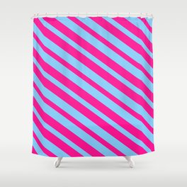 [ Thumbnail: Deep Pink & Light Sky Blue Colored Stripes/Lines Pattern Shower Curtain ]