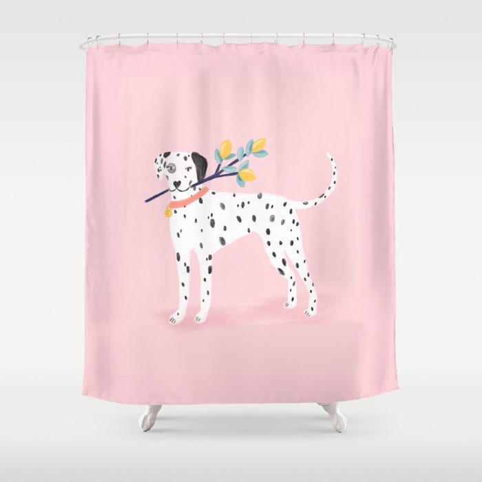 Dalmatian with Lemon Tree in Pink Shower Curtain