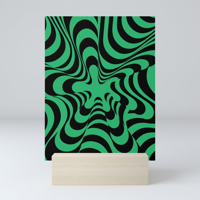 Abstract Groovy Retro Liquid Swirl in Black Green Mini Art Print