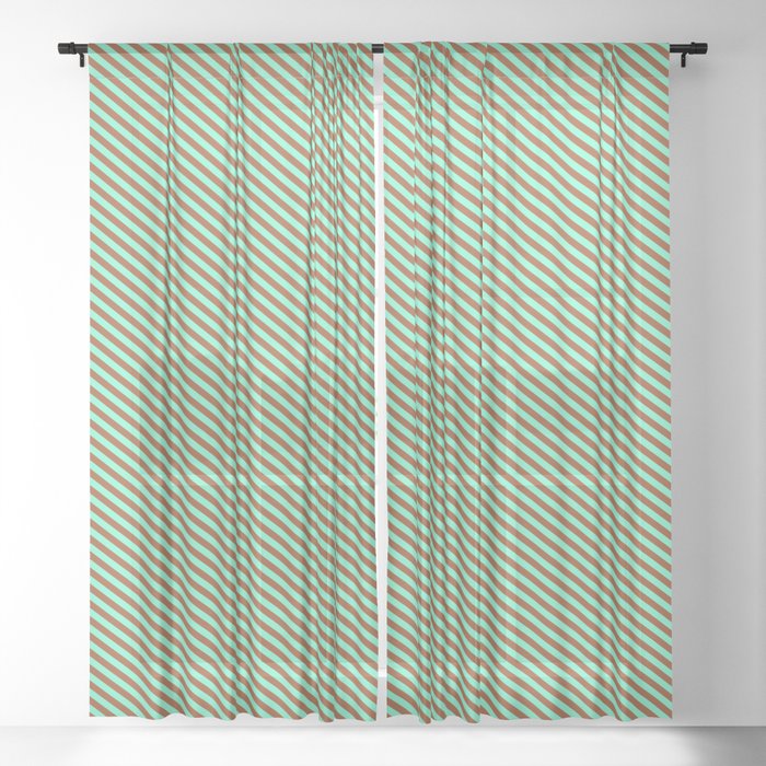 Aquamarine and Sienna Colored Striped/Lined Pattern Sheer Curtain