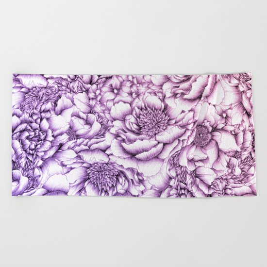 Peony Pattern Beach Towel
