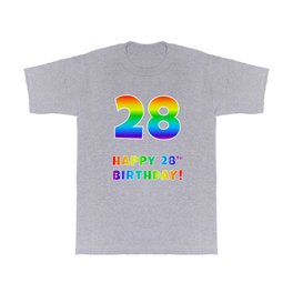 [ Thumbnail: HAPPY 28TH BIRTHDAY - Multicolored Rainbow Spectrum Gradient T Shirt T-Shirt ]