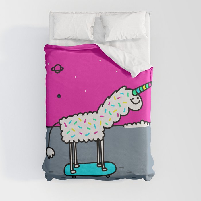 Skating Unicorn Moonicorn Duvet Cover