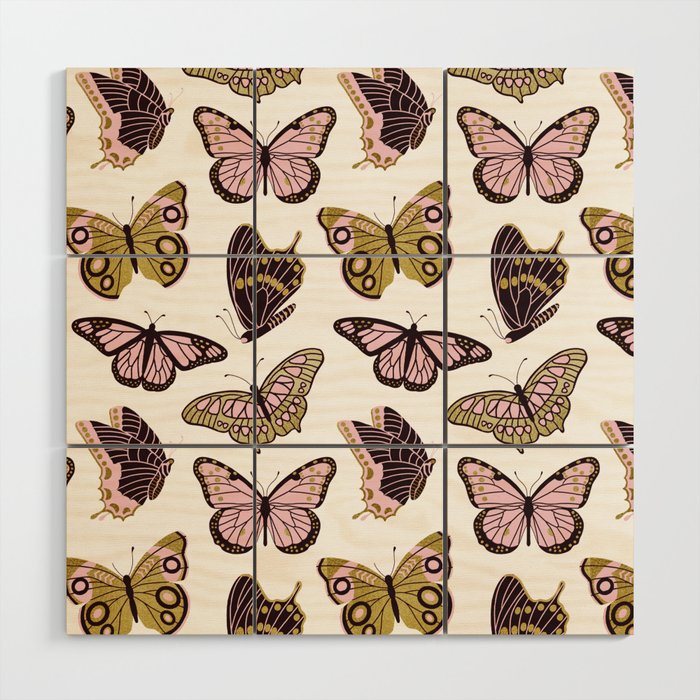 Texas Butterflies – Blush and Gold Pattern Wood Wall Art