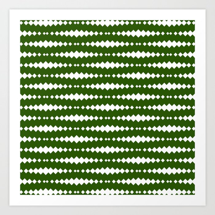 Green and White Geometric Horizontal Striped Pattern Art Print