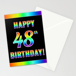[ Thumbnail: Fun, Colorful, Rainbow Spectrum “HAPPY 48th BIRTHDAY!” Stationery Cards ]