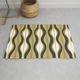 Hourglass Abstract Mid Century Modern Retro Pattern in Mustard Yellow, Navy Blue, Grey, and White Area & Throw Rug