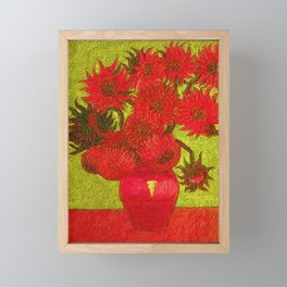 Vincent van Gogh Twelve red sunflowers in a vase still life with gold background portrait painting Framed Mini Art Print