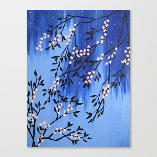 Cherry Blossom Tree Painting In The Snow Canvas Print By
