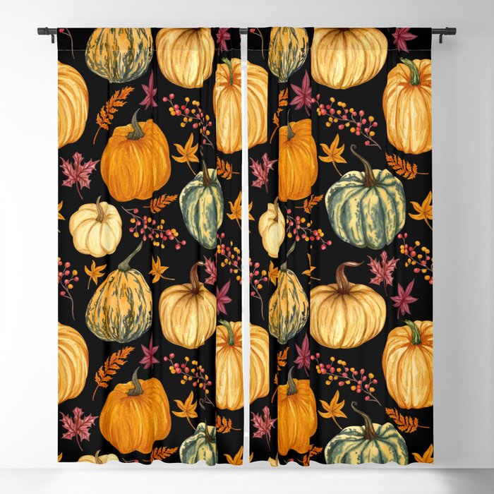 Watercolor Pumpkins Background Illustration Blackout Curtain