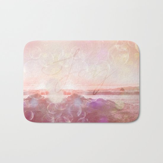 Joy at the sea bubbles sunst ocean typography art Bath Mat