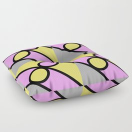 Jagged Stripes & Circles Pattern, Grey, Yellow, Pink, Black Floor Pillow