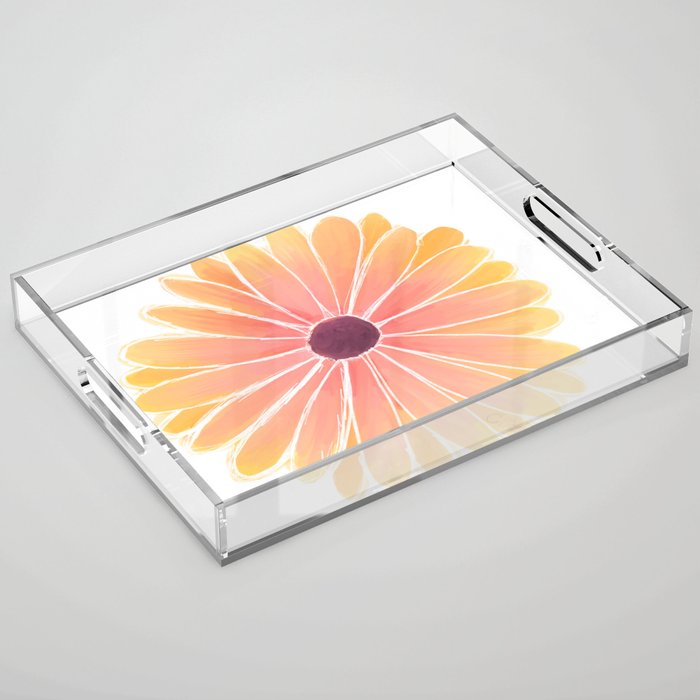 Daisy Watercolor Pink Orange Acrylic Tray