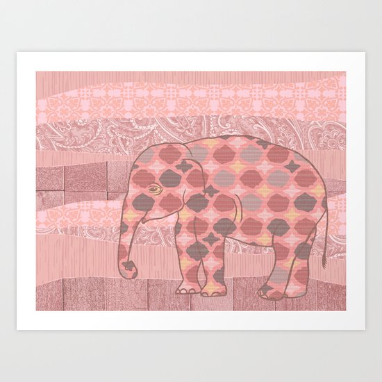 Bohemian Pink Elephant Art Print