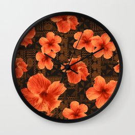 Kalalau Tapa Hawaiian Hibiscus Vintage Inspired Print Wall Clock