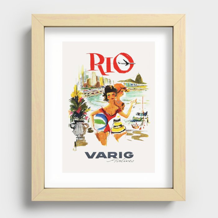 Rio de Janeiro Vintage Travel Poster 1930s / Travel Art Poster / Rio Wall Art / Varig Airlines, Brazil Recessed Framed Print